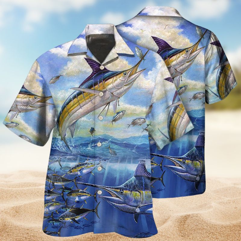 Fishing Ocean Blue Sky Hawaiian Shirt For Active Holidays, Resort Trips, And Warm Weather Gatherings