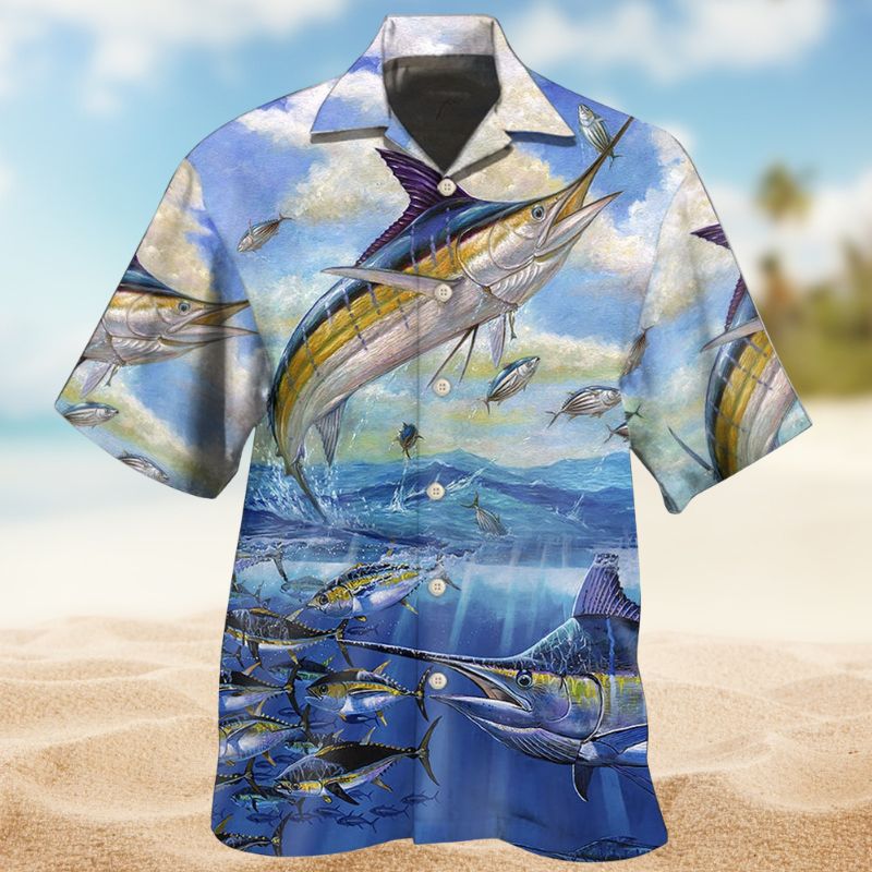 Fishing Ocean Blue Sky Hawaiian Shirt For Active Holidays, Resort Trips, And Warm Weather Gatherings
