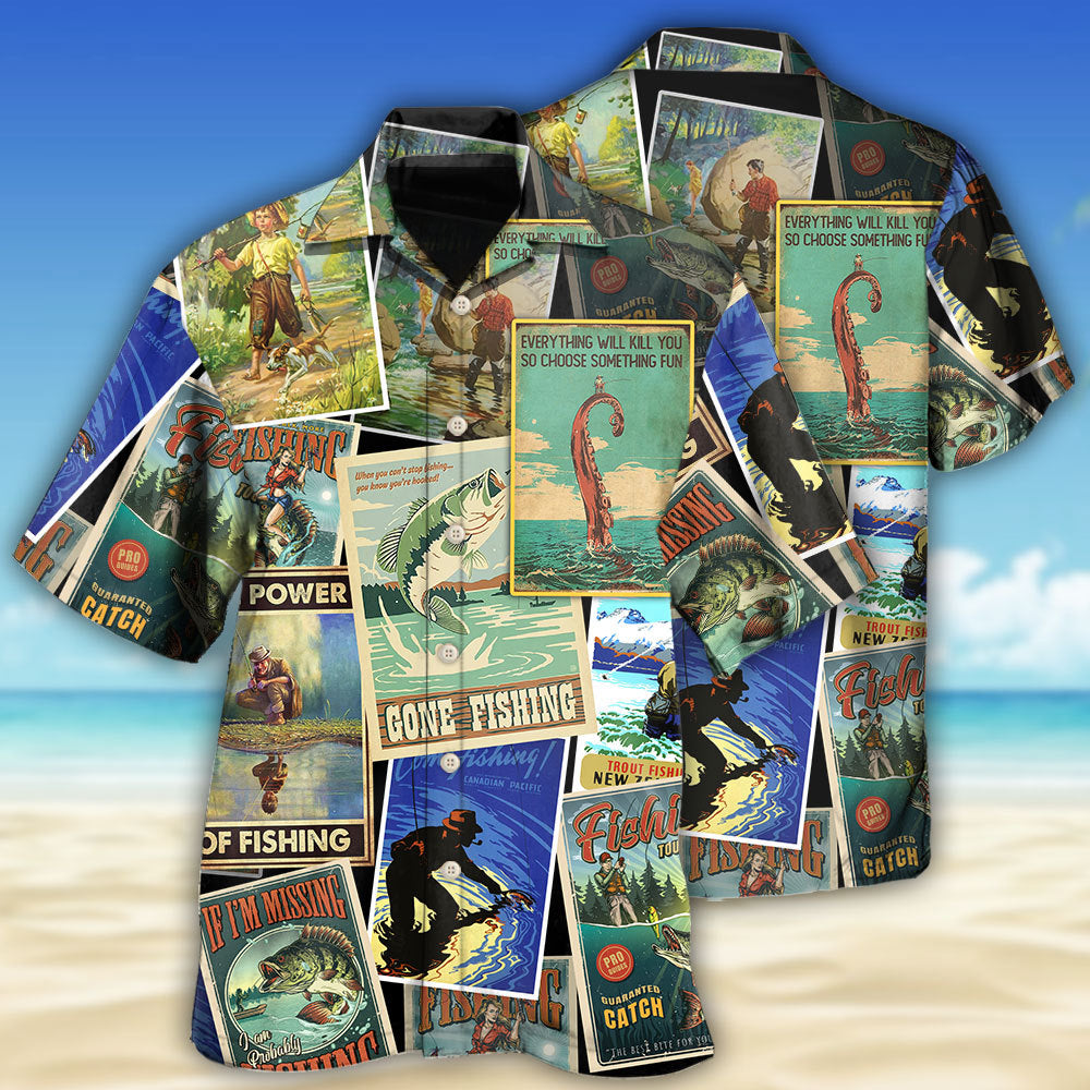 Retro Fishing Hawaiian Shirt For Beach Parties And Weekend Getaways