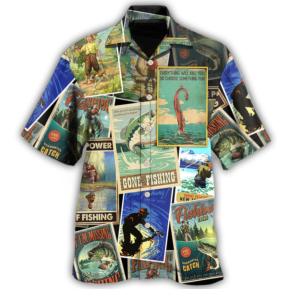 Retro Creative Fishing Angler Hawaiian Shirt For Island Vacations, Resort Wear, And Relaxed Seasonal Style