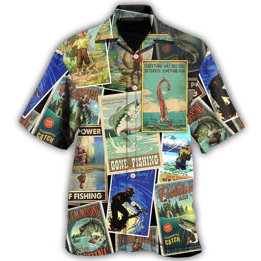 Retro Creative Fishing Angler Hawaiian Shirt For Island Vacations, Resort Wear, And Relaxed Seasonal Style
