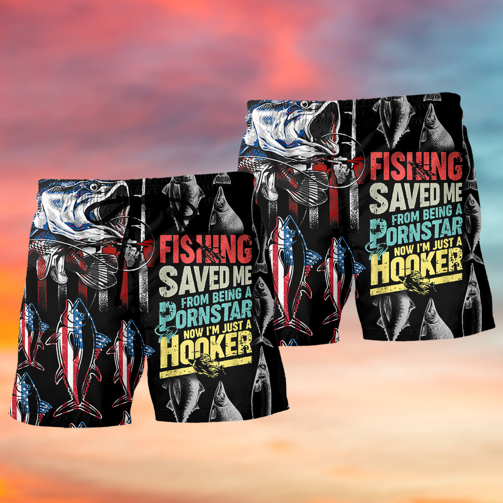 Fishing Saved Me Humor Quote Beach Shorts For Summer Vacation And Coastal Travel