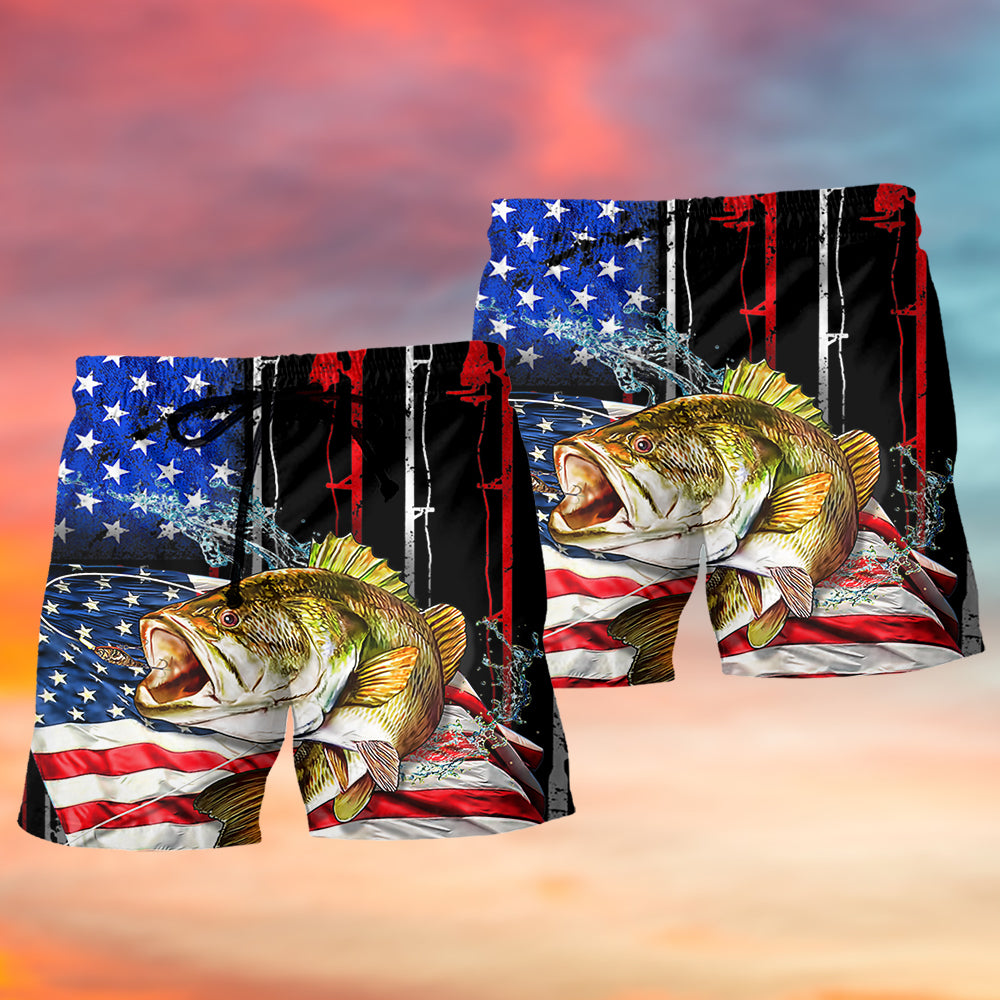 Fishing Amazing US Flag Beach Shorts Artwork Detail For Comfortable Everyday Summer Wear