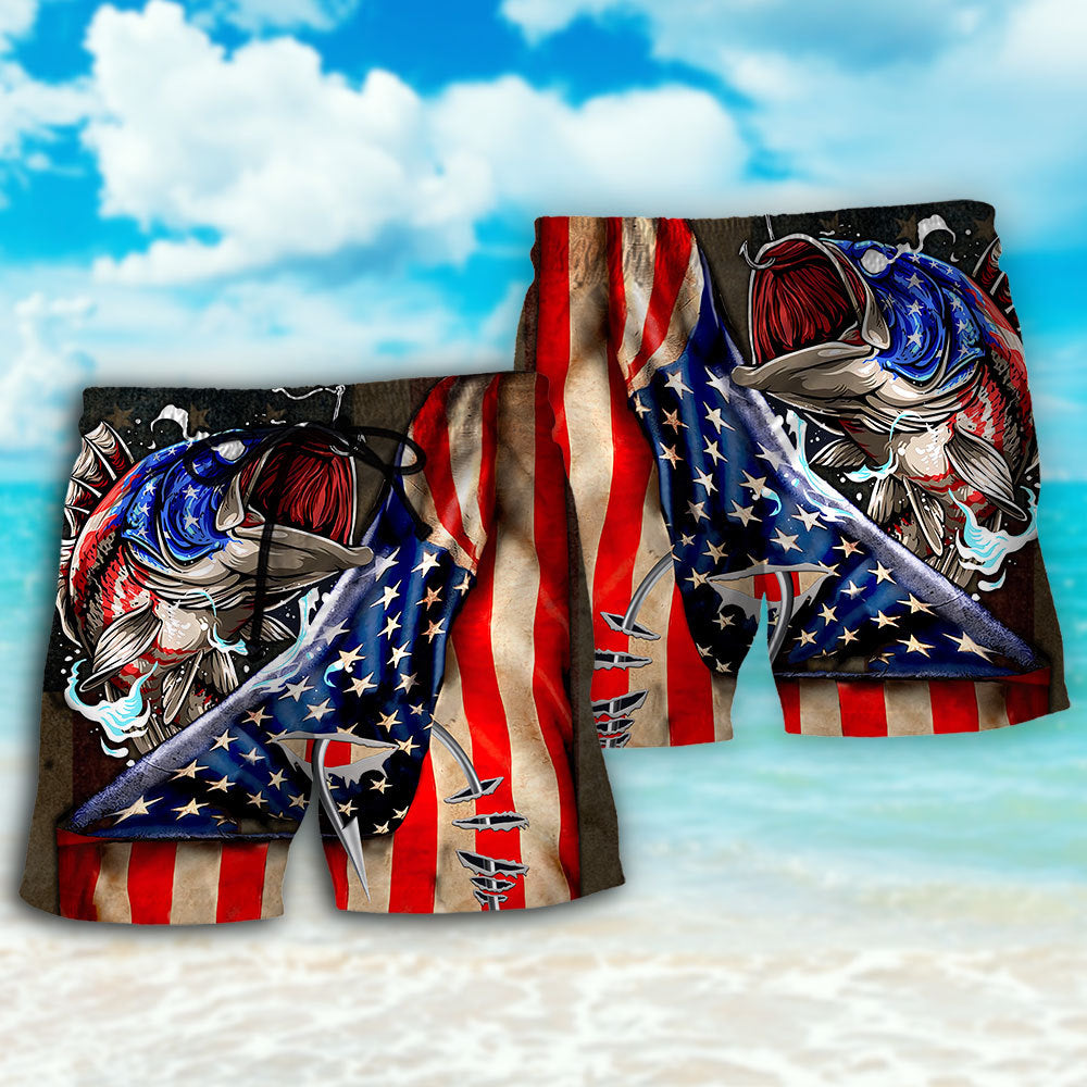 Fishing USA Flag Cool Beach Shorts For Resort Travel And Thoughtful Summer Gifting