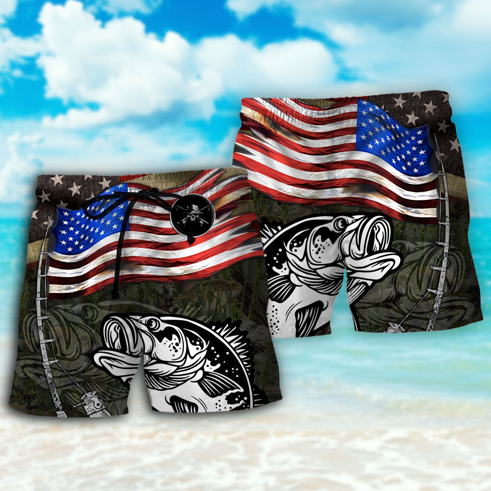 Fishing USA Flag Retro Beach Shorts Design Detail For Casual Warm Weather Outfits
