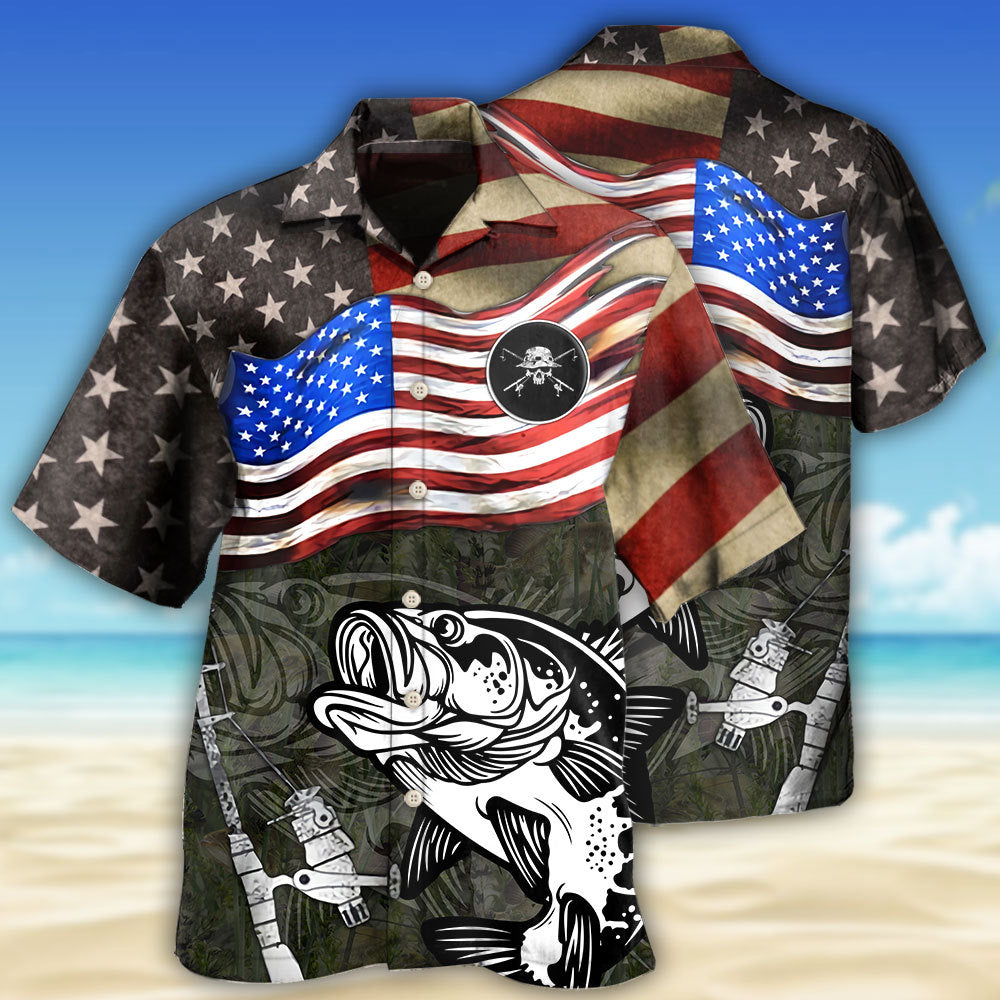 American Retro Fishing Flag Flying Hawaiian Shirt For Summer Vacation, Beach Travel, And Casual Wear