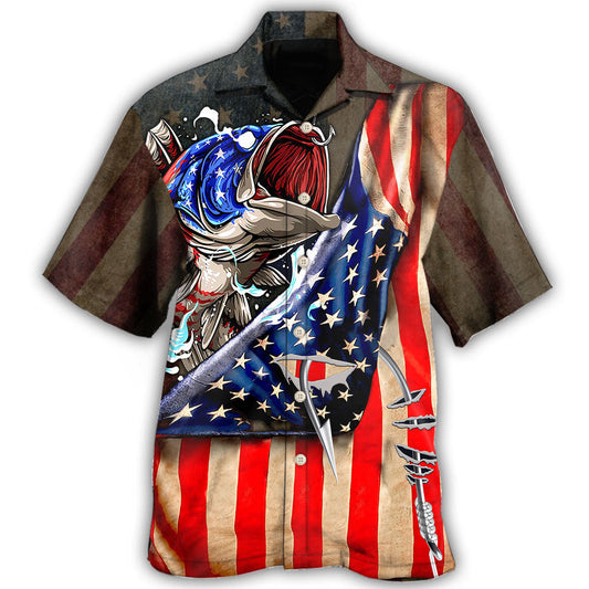 Patriotic American Fishing Flag Hawaiian Shirt For Holiday Gatherings, Coastal Trips, And Proud Seasonal Style