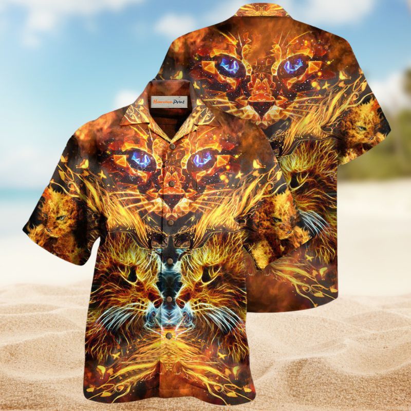 Flaming Cat Hawaiian Shirt For Island Vacations, Resort Wear, And Relaxed Seasonal Style