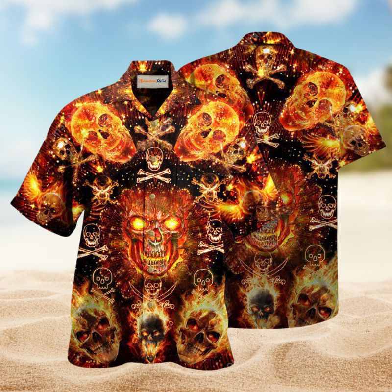 Flaming Skulls Hawaiian Shirt For Coastal Adventures Outdoor Gatherings And Casual Warm Weather Wear