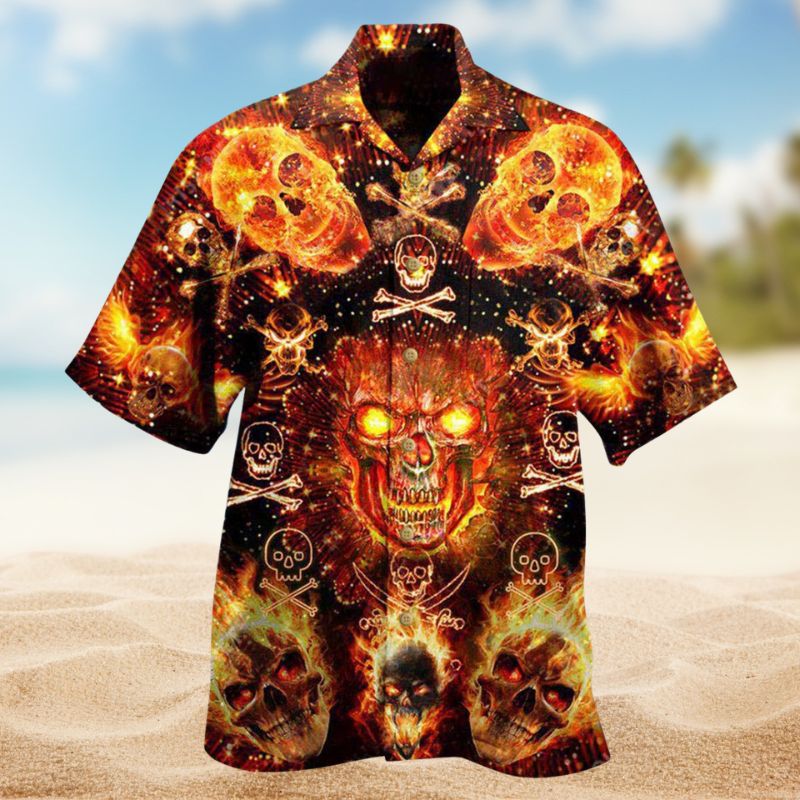 Flaming Skulls Hawaiian Shirt For Coastal Adventures Outdoor Gatherings And Casual Warm Weather Wear