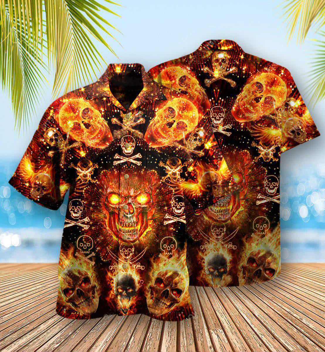 Skull Flame Hawaiian Shirt For Coastal Adventures And Warm Weather Wear