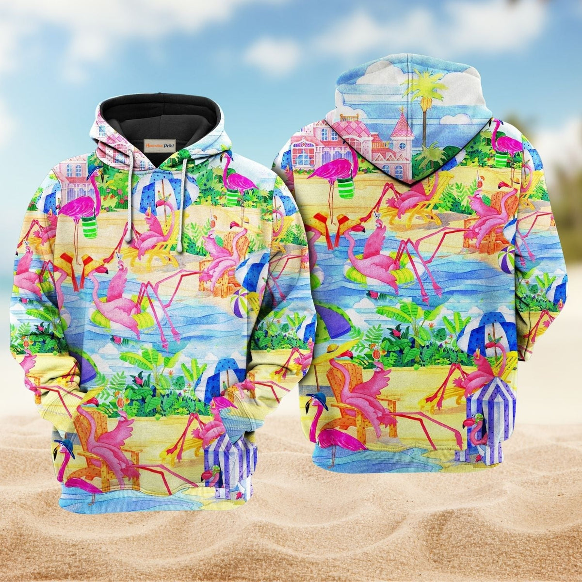 Flamingo Beach Love Hoodie For Relaxed Streetwear Weekend Travel And Everyday Style