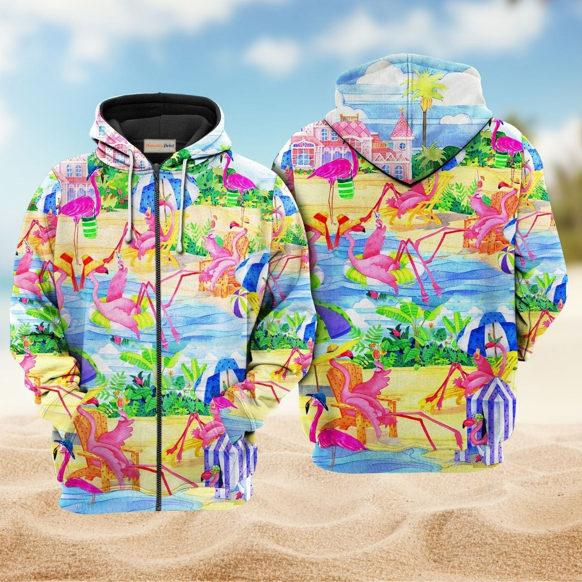 Flamingo Beach Love Hoodie For Relaxed Streetwear Weekend Travel And Everyday Style