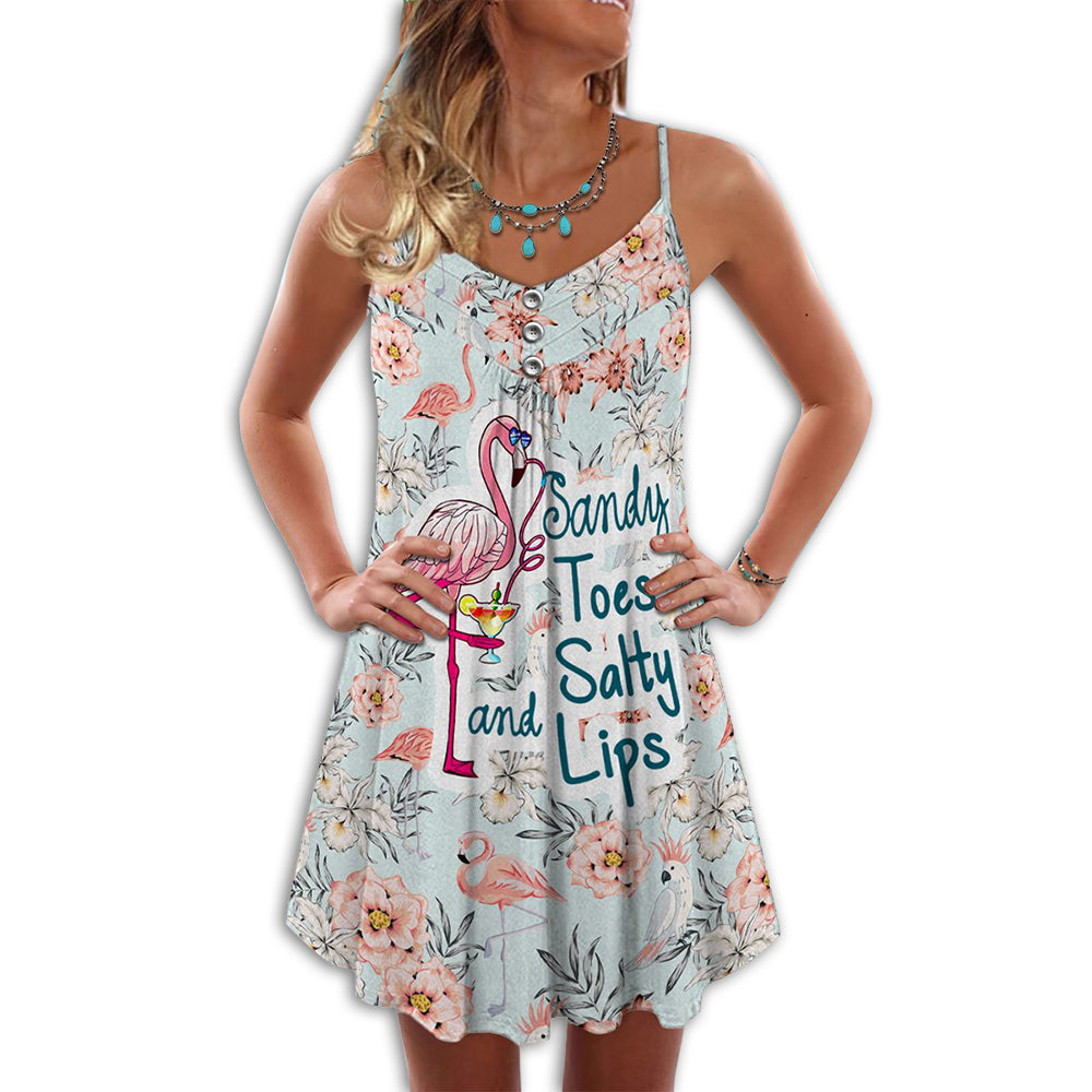 Flamingo Loves Toes Tropical V-Neck Sleeveless Cami Dress For Tropical Parties And Casual Everyday Style
