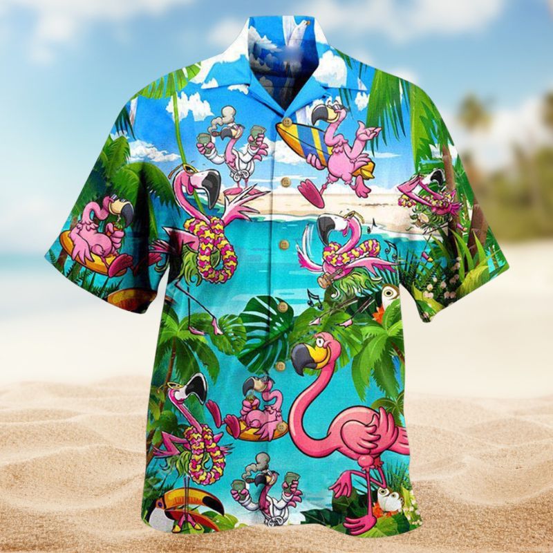 Flamingo Chill Moments Hawaiian Shirt For Island Vacations, Weekend Events, And Relaxed Everyday Outfits