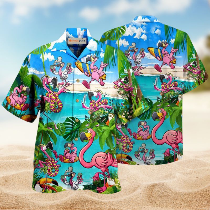 Flamingo Chill Moments Hawaiian Shirt For Island Vacations, Weekend Events, And Relaxed Everyday Outfits