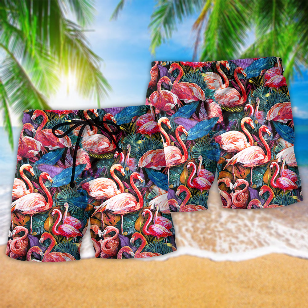 Colorful Flamingo Tropical Summer Beach Shorts Pattern Detail For Coastal Leisure And Vacation Ready Style
