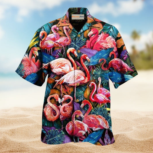 Flamingo Colorful In Tropical Hawaiian Shirt For Summer Vacation Beach Travel And Relaxed Casual Wear