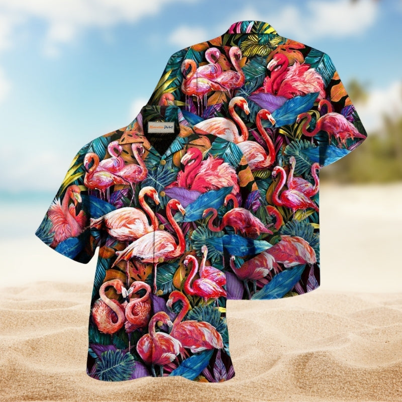 Flamingo Colorful In Tropical Hawaiian Shirt For Summer Vacation Beach Travel And Relaxed Casual Wear
