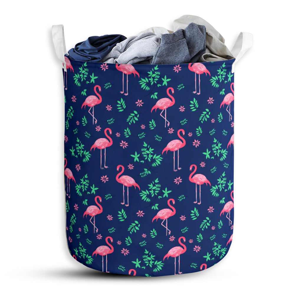 Flamingo Flower Pattern Laundry Basket For Bathroom Bedroom Storage