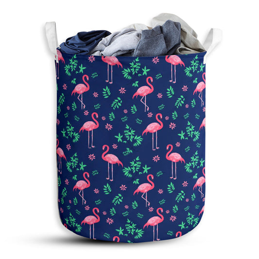 Flamingo Flower Pattern Laundry Basket For Bathroom Bedroom Storage