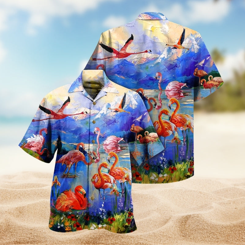Flamingo Fly Hawaii Hawaiian Shirt For Resort Trips, Coastal Parties, And Warm Weather Style
