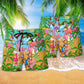 Flamingo Let's Get Flocked Up Hawaiian Print Beach Shorts For Tropical Coastal Getaways