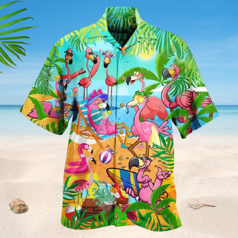 Festive Flamingo Hawaiian Shirt For Island Getaways Outdoor Events And Thoughtful Animal Lover Gifts