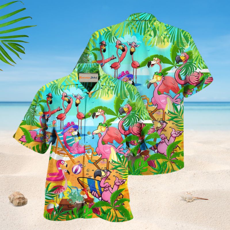 Festive Flamingo Hawaiian Shirt For Island Getaways Outdoor Events And Thoughtful Animal Lover Gifts