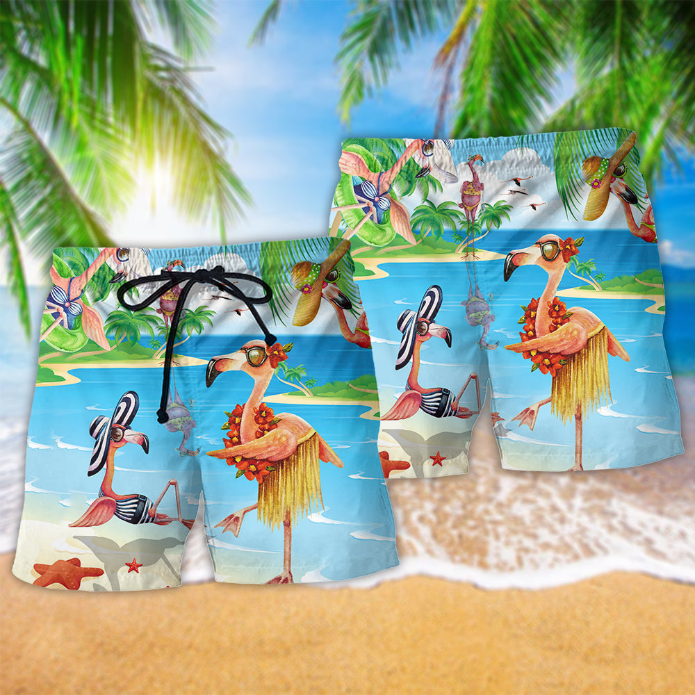 Flamingo Summer Beach Shorts Pattern Detail For Poolside Fun And Relaxed Holiday Style
