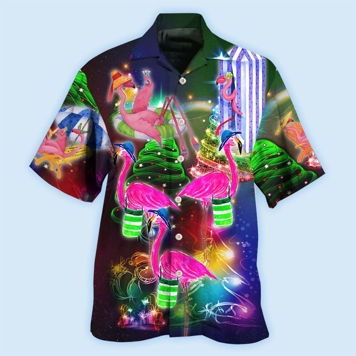 Flamingo Beach Amazing Christmas Hawaiian Shirt For Vacation Days And Relaxed Coastal Outings