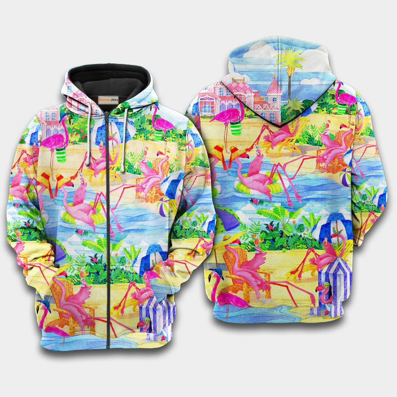 Flamingo Love Beach Hoodie For Everyday Wear Outdoor Adventures And Comfortable Style