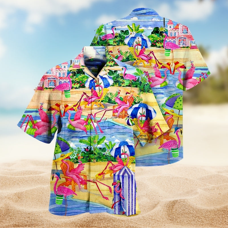 Flamingo Beach Hawaiian Shirt For Animal Lovers, Beach Travel, And Casual Summer Style