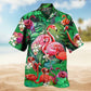 Tropical Flamingo Hawaiian Shirt For Resort Holiday, Warm Weather Outing, And Coastal Style
