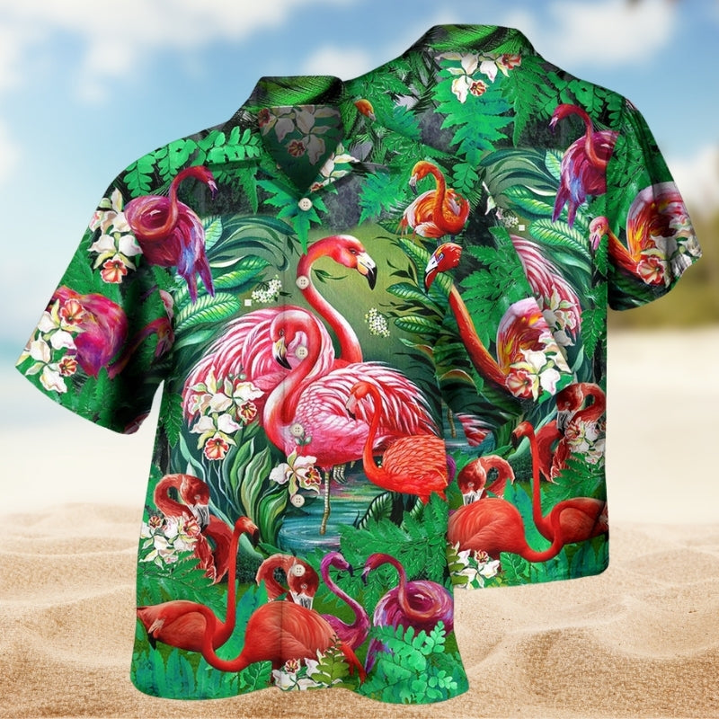 Tropical Flamingo Hawaiian Shirt For Beachside Event And Relaxed Summer Style