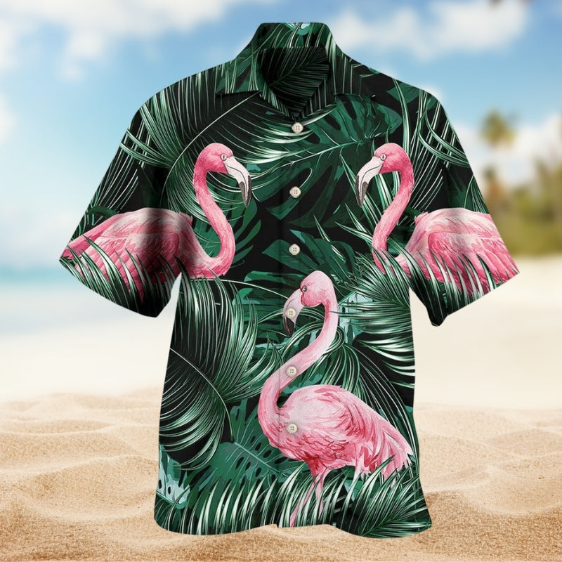 Flamingo Style Hawaiian Shirt For Poolside Gathering And Comfortable Travel Wear