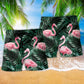 Flamingo Tropical Leaf Beach Shorts Pattern Detail For Seaside Leisure And Leisure And Relaxation