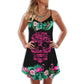 Flamingo Loves Tropical Skull V-Neck Sleeveless Cami Dress For Travel And Expressive Warm Weather Fashion