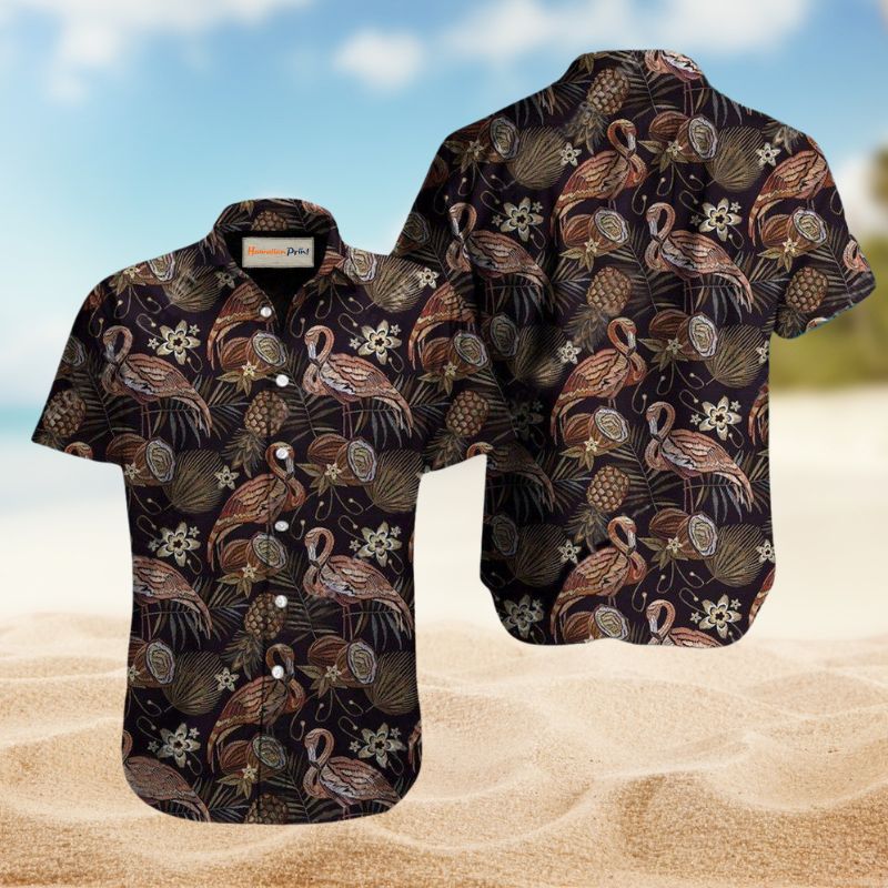 Flamingo Pineapple Vintage Hawaiian Shirt For Tropical Travel Outdoor Parties And Relaxed Casual Wear