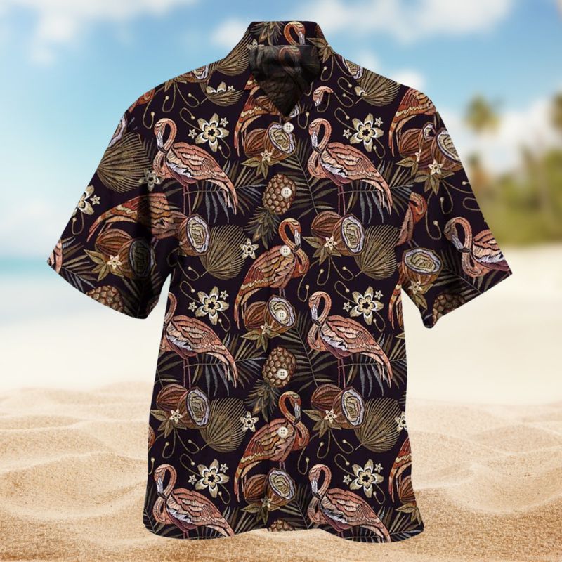 Flamingo Pineapple Vintage Hawaiian Shirt For Tropical Travel Outdoor Parties And Relaxed Casual Wear