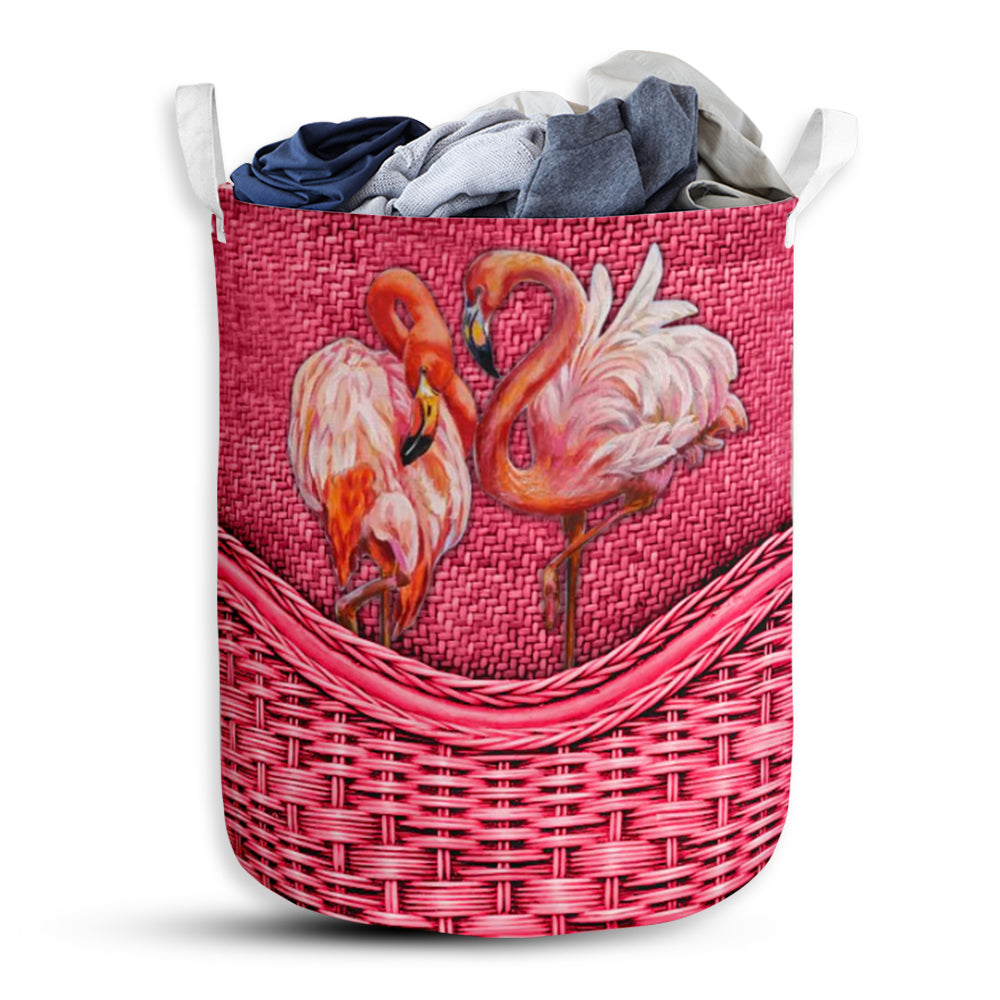 Flamingo Rattan Texture Lover Laundry Basket For Bathroom Bedroom Storage