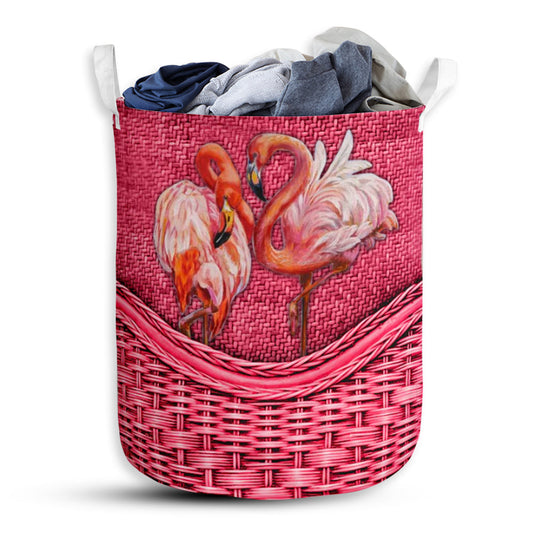 Flamingo Rattan Texture Lover Laundry Basket For Bathroom Bedroom Storage