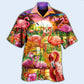 Flamingo Romantic Sunset Hawaiian Shirt Pattern Detail For Vacation Travel And Daily Wear