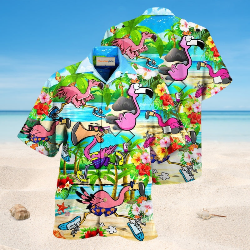 Flamingo Running Flamingoes Hawaiian Shirt For Nature Fans, Resort Trips, And Comfortable Warm Weather Wear