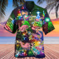 Festive Flamingo Running Christmas Hawaiian Shirt Pattern Detail For Vacation Travel And Daily Wear
