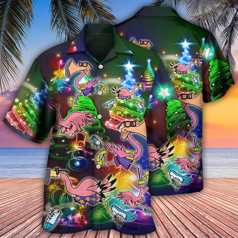 Festive Flamingo Running Christmas Hawaiian Shirt For Warm Weather Adventures And Everyday Comfort