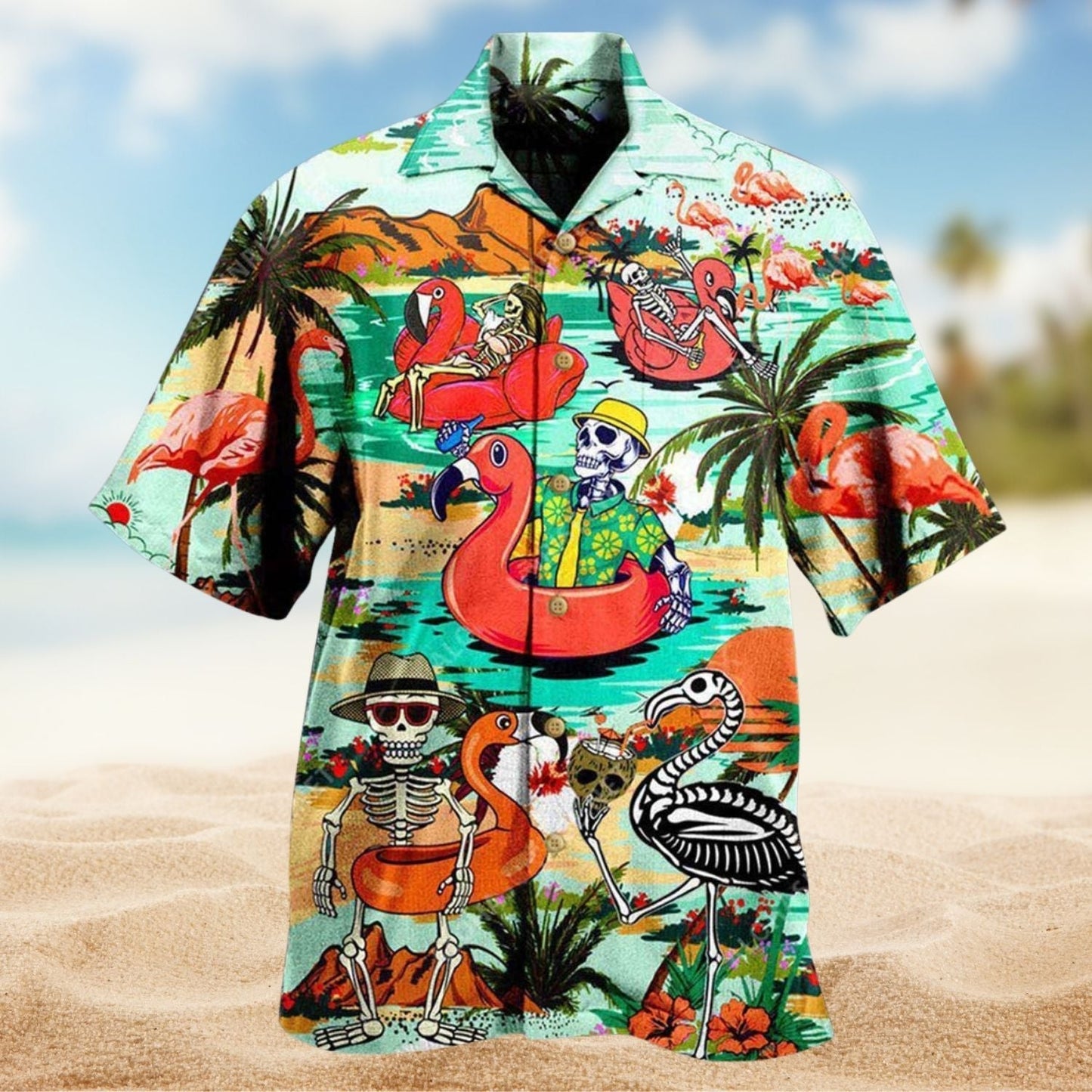 Flamingo Skull Hawaii Hawaiian Shirt For Tropical Holidays, Outdoor Gatherings, And Everyday Comfort