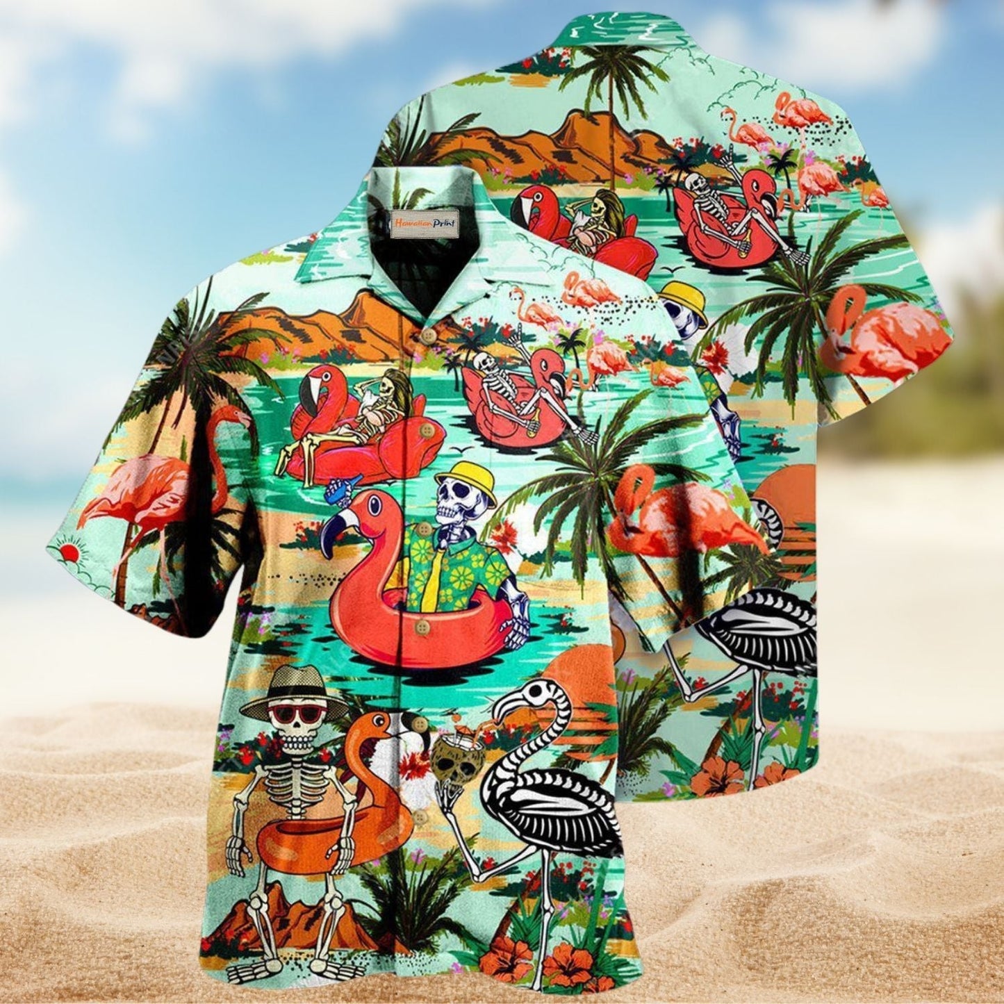 Flamingo Skull Hawaii Hawaiian Shirt For Tropical Holidays, Outdoor Gatherings, And Everyday Comfort