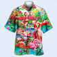 Green Flamingo Slow Moment Hawaiian Shirt Design View For Resort Travel And Thoughtful Gifting