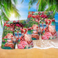 Flamingo Slow Lotus Zen Beach Shorts Pattern Detail For Seaside Leisure And Easy Warm Weather Wear